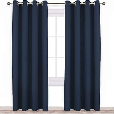 NICETOWN Blackout Navy Blue Curtains for Bedroom - Window Treatment Energy Saving Thermal Insulated Solid Grommet Room Darkening Drapes for Living Room (2 Panel, W52 x L84)