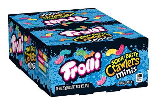 Trolli Sour Brite Crawlers Minis, Sour Gummy Worms, 2 Ounce Treat-Size Pouches (Pack Of 18)