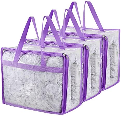 JiaGeMei 3PC Vinyl Storage Bags for Sheet, Thin Blanket, Sofa Pillow, Clothes (purple)