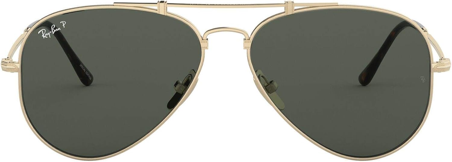 Amazon Com Ray Ban Rb8125m Titanium Aviator Sunglasses Brushed Gold Demigloss Polarized Green 58 Mm Shoes