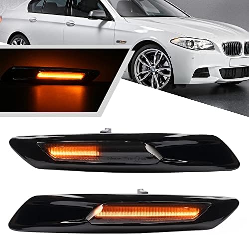 Mingrui test 2Pcs Amber F10 LED Dynamic Sequential Blink Side Marker Light for BMW 5-Series F10/F11 2011 2012 2013 Front Fender Indicator Turn Signal Lights Smoked Lens