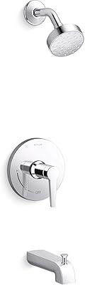 KOHLER K-TS97074-4G-CP Pitch Bath and Shower Trim Kit, Single-Function Showerhead, Diverter Bath Spout and Faceplace with Handle, 1.75 GPM, Polished Chrome