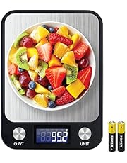 SKY-TOUCH Digital Kitchen Scale Multifunction Food Scale, Touch Button, Ultra Slim with Large LCD Display, 11lb/5kg, 22lb/5kg, Stainless Steel (Batteries Included) (10000g/1g)