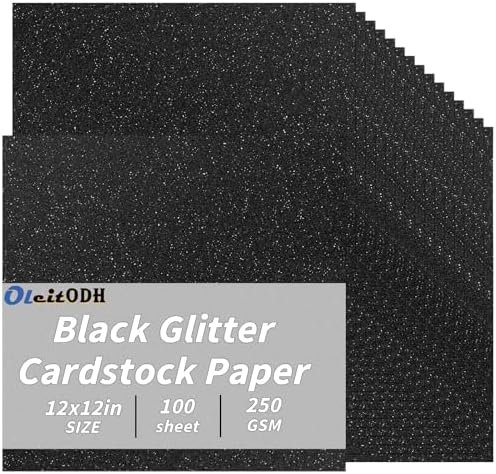 Black Glitter Cardstock Bulk 100 sheets, 12” x 12” Cardstock Sparkly Paper Construction Paper,250 GSM/92lb Card Stock Printer Christmas Paper for Scrapbooking Diy Crafts Card Making