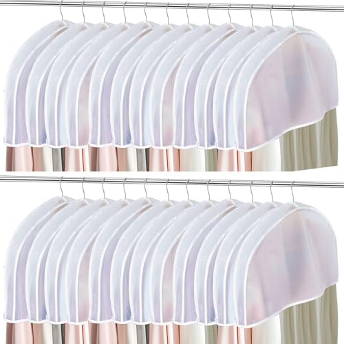 24PCS Garment Covers For Hanging Clothes, Shoulder Covers For Hanging Clothes, Dust Covers For Hanging Clothes, Suit Covers For Closet, Plastic Covers For Clothes, With 2" Gusset, 24''W X 12"H X 2''D