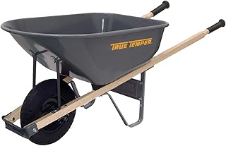 True Temper R6FF25 6 Cu. Ft Steel Tray Wheelbarrow, 6-Cubic Foot Capacity, Gray