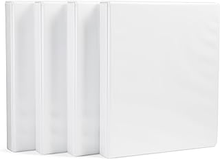 Amazon Basics 3-Ring Binder, 1-Inch - White, 4-Pack