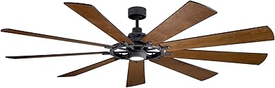 Kichler Gentry XL 85" Ceiling Fan with Lights, 1-Light LED, 3000K, 9 blade Modern Industrial Fan in Distressed Black, (85" W x 16.5" H), 300285DBK