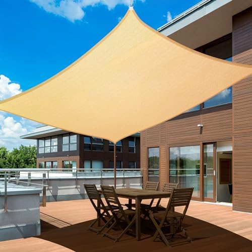 UIRWAY 20'x26' Sun Shade Sail, Large Rectangle Canopy 95% UV Block Outdoor Shade Cover, Heavy Duty Permeable 185GSM Backyard Shade Cloth for Patio, Garden, Pergola, Backyard - Sand