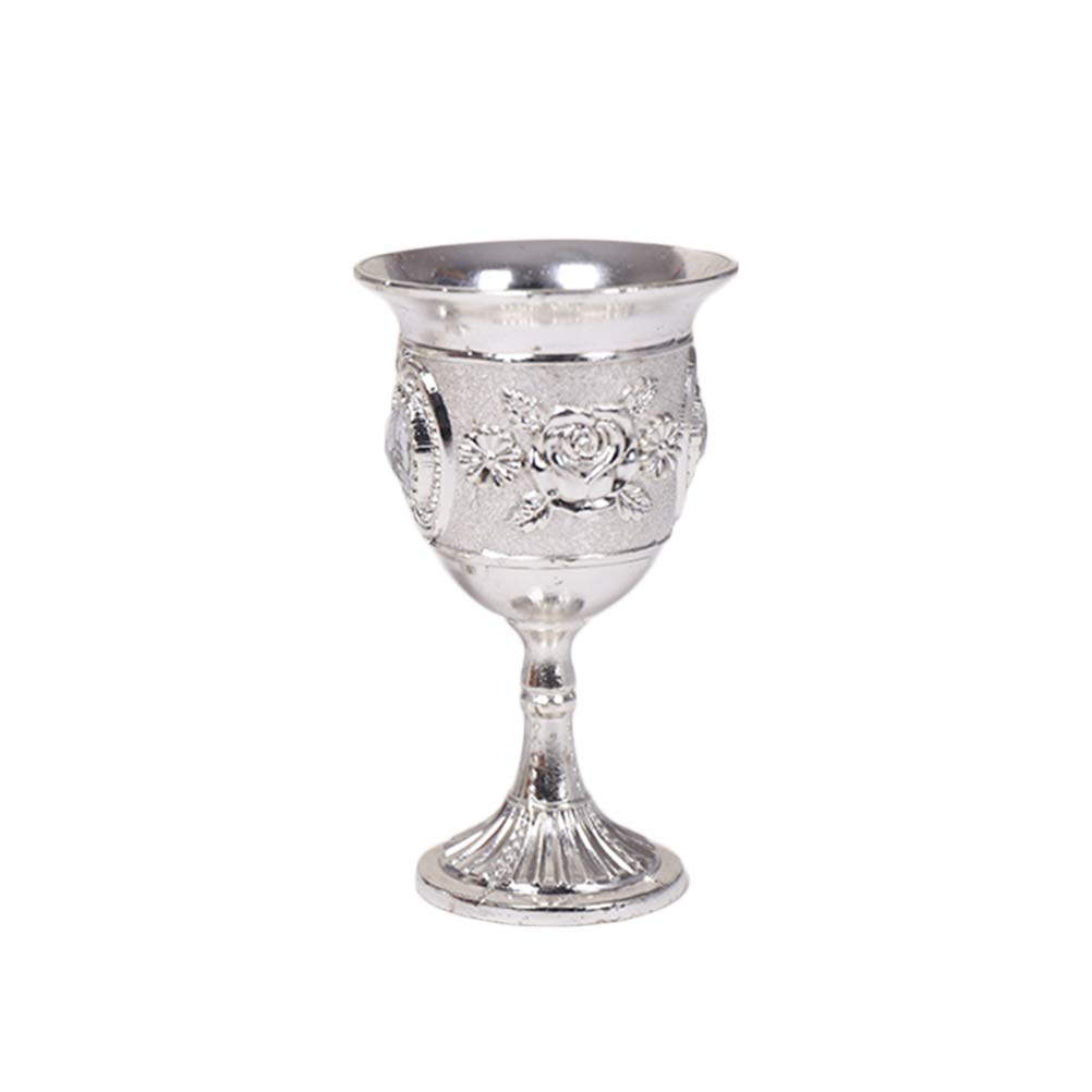 DOITOOL Gem Inlay Style Zinc Alloy Goblet Wine Goblet Carved White Liquor Glass Stem- Cup Stemware for Home Bar Party (Silver, Random Flower Pattern)