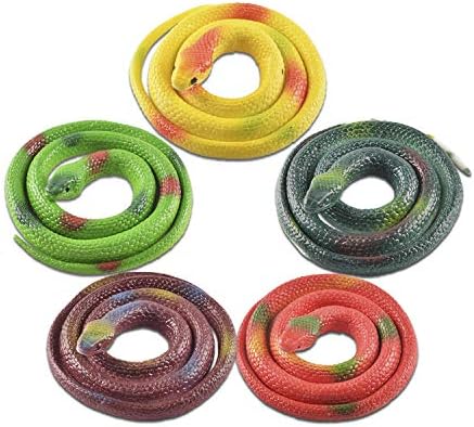 melamo 5 piece realistic rubber snake 29 inches fake snake toys bird deterrent scarecrow for garden props to scare birds, pranks, gag toys,halloween decoration (five colors), Fsnake-A001