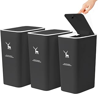 LRCXL Bathroom Trash Can with Lid 3 Pack, 2 Packs 4 Gal 15L and 1 Pack 2.6 Gal 10L Slim Kitchen Trash Can, Small Trash Can...