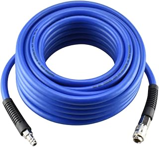 aunstarwei 3/8" PVC/Rubber Hybrid Air Hose Blue with 1/4" Europe Steel Quick Coupler and Plug Fittings, 10m Length