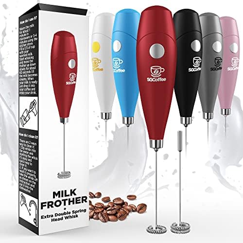 Powerful Double Whisk Milk Frother - Handheld Coffee Blender Frother - Electric Whisk Mini Mixer, Milk Foamer Drink Stirrer, Foam Maker for Coffee, Frappe, Matcha, Cappuccino - No Stand - Red