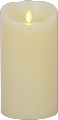 Luminara Realistic Moving Flame LED Candle Scalloped Edge Smooth Finish Real Wax Pillar, Battery Operated (2 D) 1000 Hr Runtime, Timer, Remote Ready, Unscented - Ivory (4" x 7")