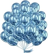 PartyWoo Metallic Blue Balloons, 50 pcs 12 Inch Metallic Light Blue Balloons, Blue Metallic Ballo...