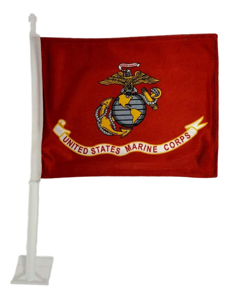 Double-Sided Car Flag 12" x 18" - U.S. Marine Corps Emblem, Made in USA