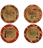 Christmas Plaid Snarky Festive Wine Drinkin Coasters for Drinks Table Decor Festive Housewarming ...