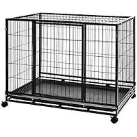  Amazon Basics Heavy Duty Stackable Dog Pet Kennel on Wheels with Tray (Black, 43.5L x 29.8W x 34.3H Inch)