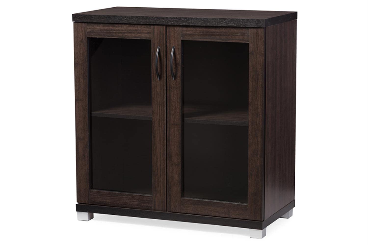 Baxton Studio Wholesale Interiors Zentra Sideboard Storage Cabinet with Glass Doors, Dark Brown