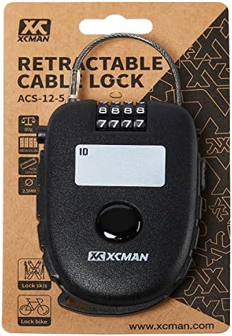 XCMAN Snowboard Lock with 30inch Ski Lock, Ski Locks Cable Retractable, Snowboard Lock Cable,Bike Locks and Suitcases,Secure 4-Digit