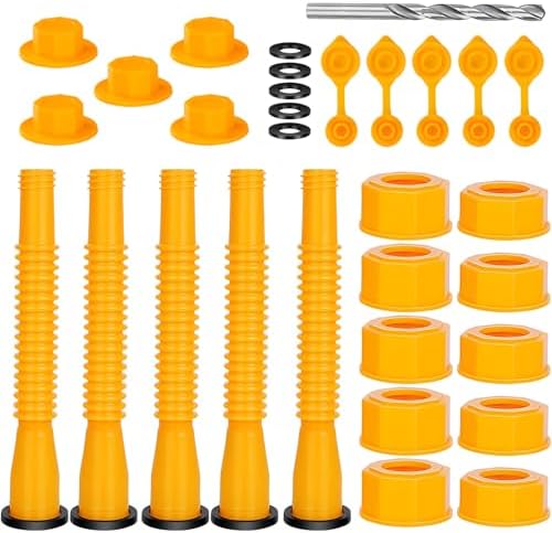 Spacemart Gas Can Spout Replacement, Flexible Pour Nozzle for 1/2/5/10 Gallon Gas Cans, (5 Kit-Yellow) Fuel Can Spout Replacement