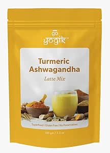 Golden Milk with Turmeric Ashwagandha Ginger Black Pepper Ceylon Cinnamon| Latte Mix -100g (50 Cups) | Gluten &amp; Caffiene Free, Vegan, Unsweetened| Ayurvedic Goodness.