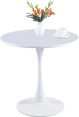 White Round Table Modern Dining Table, 24" Tulip Table Kitchen Table Small Dining Table for 2 People Coffee Table