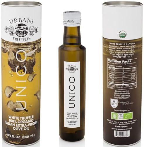 Urbani Truffles, Unico White Truffle Extra-Virgin Olive Oil Italian Finest, Organic Truffle Infused Olive Oil Flavored | Real Truffle Oil for Pasta & Pizza | Non-GMO,No Preservatives | 8.4 oz (250 ml)