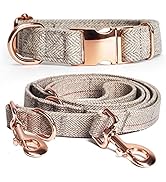 Dog Collar and Leash Set, Durable Cotton Collar with Metal Buckle and Multifunctional Leash(6.6ft...