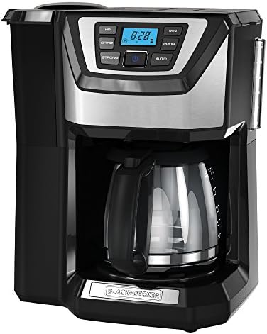 BLACK+DECKER 12-Cup Mill and Brew Coffee Maker, Automatic Grind and Brew Drip Coffee Machine, Programmable, Sneak-A-Cup, Reusable Filter.