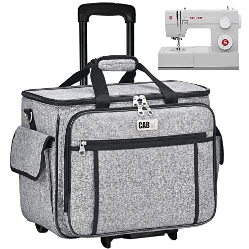 CAB55 Rolling Sewing Machine Case, Detachable Rolling Sewing Machine Carrying Case on Wheels, Trolley Tote Bag with Removable Bottom Wooden Board for Most Standard Sewing Machine and Accessories-Gray