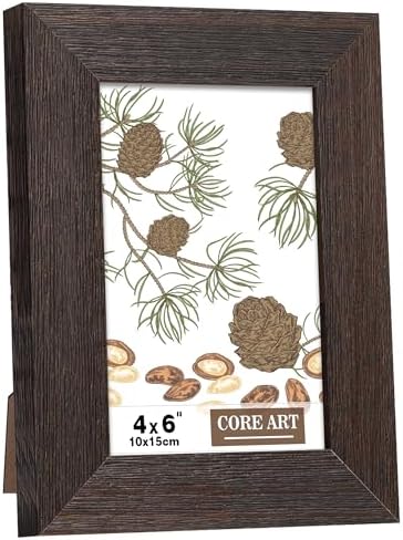 CORE ART 4x6 Picture Frame, Handmade Wood Rustic Brown Photo Frame, High Definition Semi-tempered Glass Wall or Tabletop Display