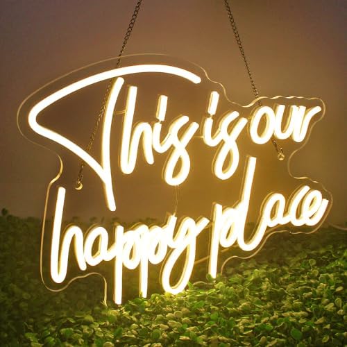 NOSUN This is Our Happy Place Neon Sign Happy Place Neon Signs for Wall Decor Dimmable Warm White LED Signs for Bedroom Classroom Man Cave Home Bar Birthday Party Game Zone Decor Neon Classroom Sign