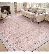 MontVoo-Vintage Area Rug 5X7 Pink Rugs for Living Room-Soft Distressed Printed Rugs for Bedroom-N...