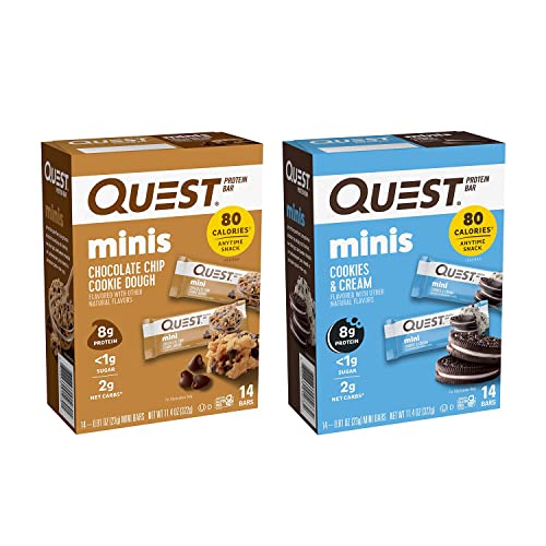 quest bar cream - Quest Nutrition Mini Protein Bars Bundle, Chocolate Chip Cookie Dough and Cookies & Cream, High Protein, Low Carb, Keto Friendly, 14 Count Each