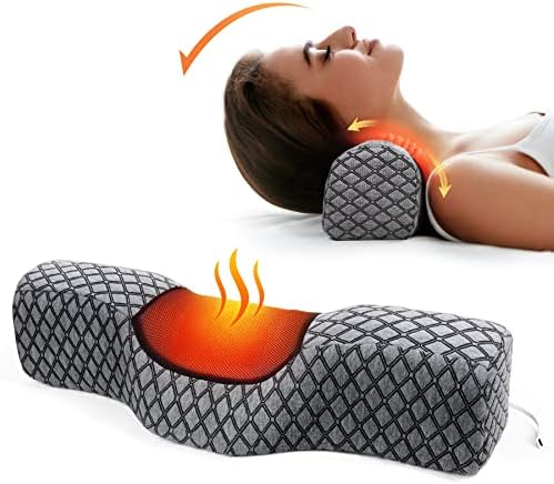 Neck Pillows for Pain Relief Sleeping, Heated Memory Foam Cervical Neck Pillow with USB Graphene Heating and Magnetic for Stiff Neck Pain Relief, Neck Support Pillow Bolster Pillow for Bed (Grey)