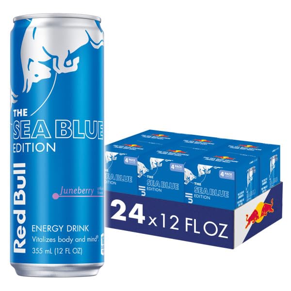 Red Bull Sea Blue Edition Energy Drink, Juneberry, with 114mg Caffeine plus Taurine & B Vitamins, 12 Fl Oz, Pack of 24 Cans (6 Packs of 4)