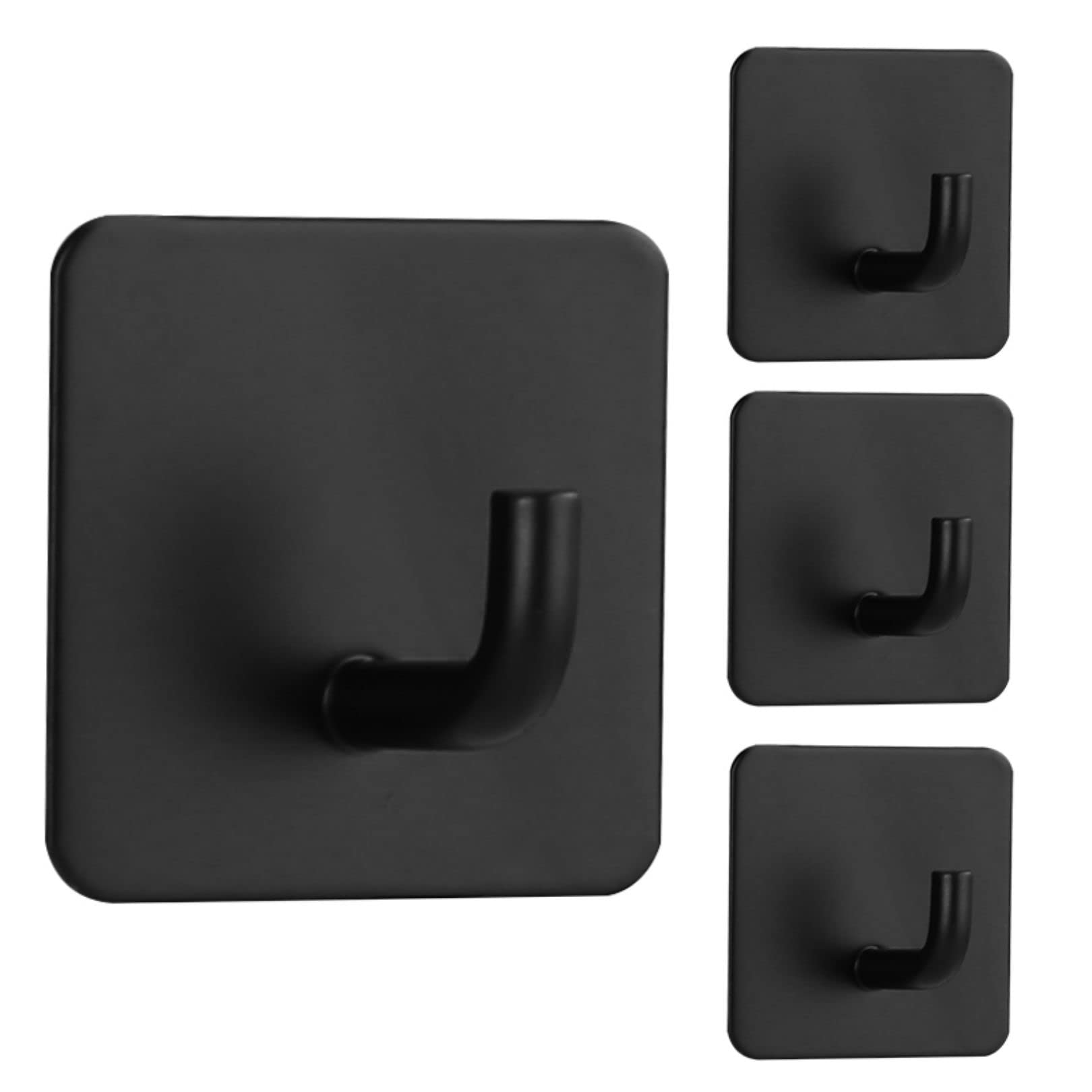 PRJF Bathroom Towel Adhesive Hooks 4 PCS, Stainless Steel Bath Towel Holder, Hand Towel Rack, Square Robe Hook,Black