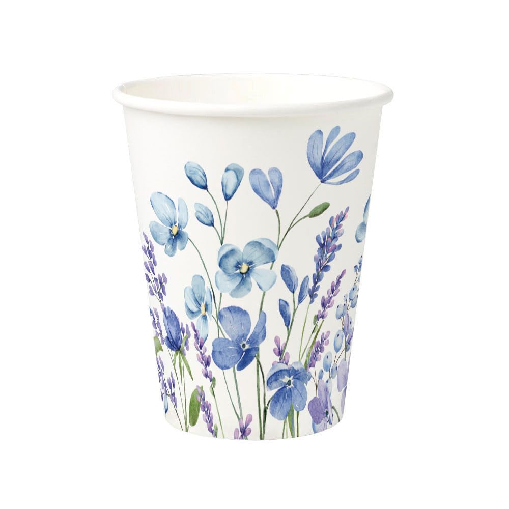 GREENBOX Pack of 50 300 ml / 12 oz Printed Paper Cups Violet & Lavender Diameter 90 mm Eco-Friendly, Recyclable & Summery Coffee Cups to Go