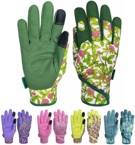 MSUPSAV Gardening Gloves for Gardening,Synthetic Leather Garden Gloves,Work Gloves with Touch Screen,Best Gifts for Women,Green, Medium