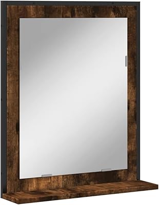 vidaXL Bathroom Mirror with Smoked Oak Engineered Wood Shelf, Wall-Mounted 19.7"x4.7"x23.6", Moisture Resistant for Bathroom Decor