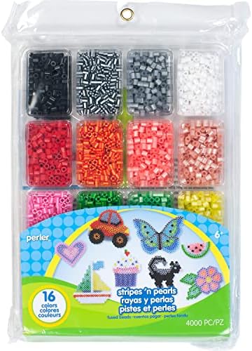 Perler Beads Stripes And Pearls Assorted Fuse Beads Tray For Kids Crafts, 4000 pcs