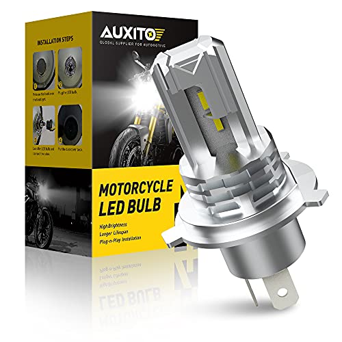 AUXITO H4 LED Headlight Bulb Motorcycle, 9003 HB2 LED Light 6000K White for High and Low Hi/Lo Beam 1860 CSP LED Chips, Pack of 1