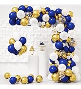 RUBFAC Navy Blue Gold Balloon Garland Arch Kit 146pcs Royal Blue Gold White Balloons for Graduati...