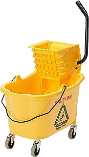 Amazon Basics Side Press Wringer Combo Commercial Floor Cleaning Rectangular Mop Bucket on Wheels, 35-Quart, Yellow