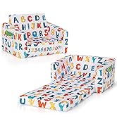 Costzon Kids Couch, 2 in 1 Flip Open Children's Sofa w/Velvet Fabric, Storage Pockets, Toddler Ar...