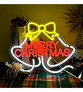 FAXFSIGN Merry Christmas Neon sign Bell Led Neon Lights for Wall Decor Light Up Signs for Home Ch...