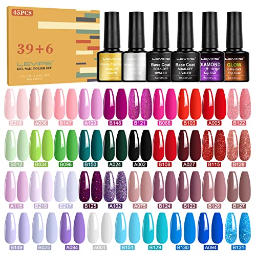 LEVIPE 45Pz Smalto Semipermanente Unghie, con Base Coat e Glossy & Mat...