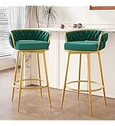 Swivel Bar Stools Set of 2,Velvet Counter Height Bar Chairs,Modern Bar Height Stools with Metal L...